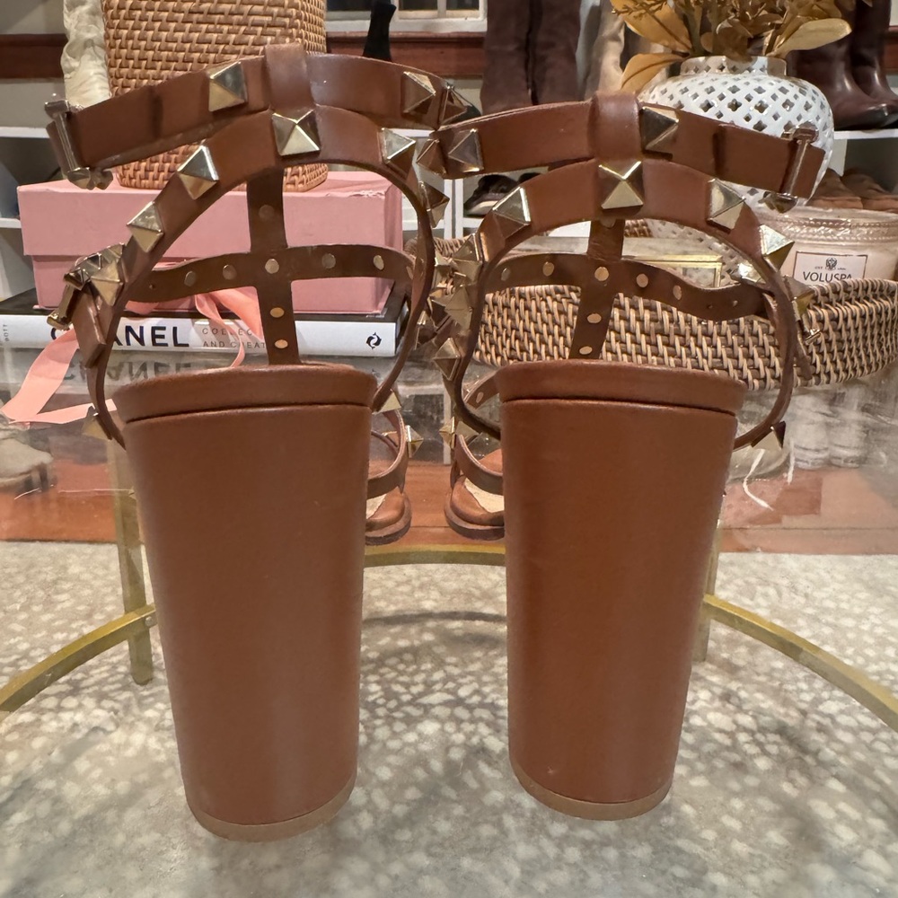 Valentino Garavani 90mm Rockstud Caged T-Strap Leather Sandals Brown 8.5 - Picture 7 of 16